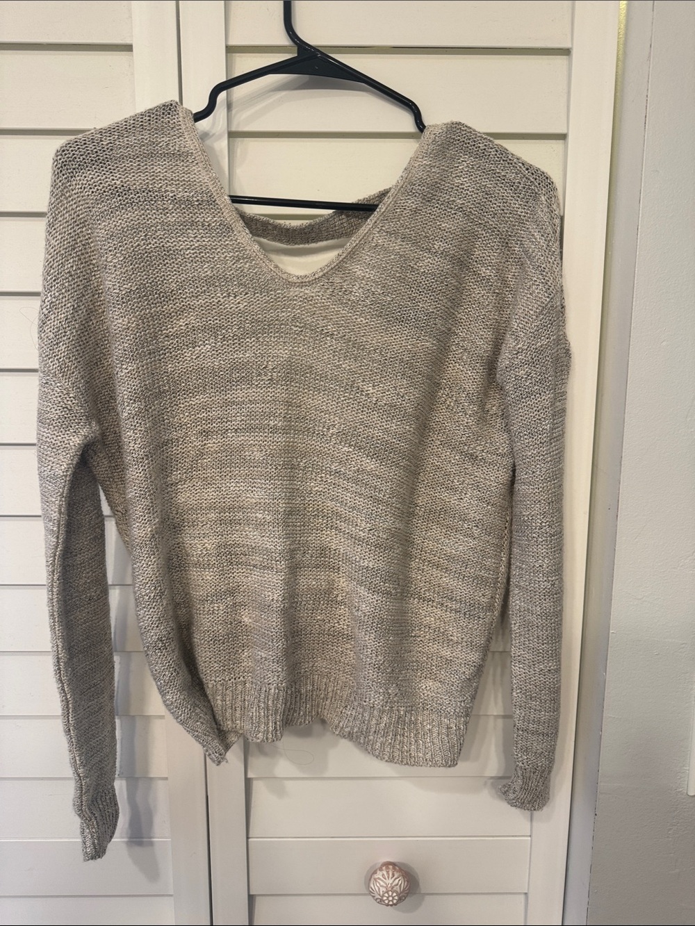 Express Neutral Marled V-Neck Sweater - Beige Gray